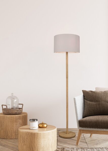Trio 401200101 stojací svítidlo Korba 1x60W | E27 - nožní vypínač, dřevo, bílá