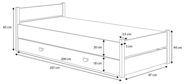 Dětská jednolůžková postel s úložným prostorem 90x200 cm EAZA - bílá