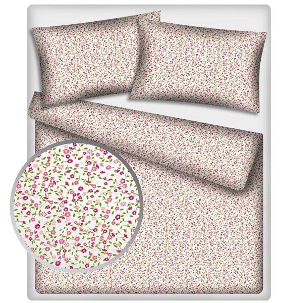 Povlečení hladká bavlna LUX – Růžové kytičky 140x200+70x90