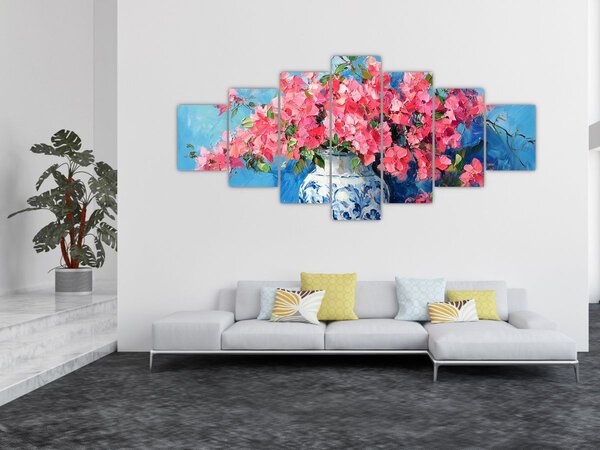 Obraz - Váza růžových květin (210x100 cm)
