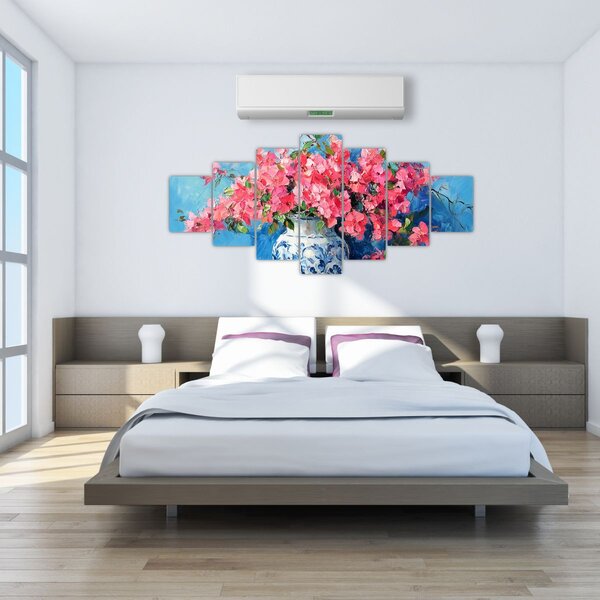 Obraz - Váza růžových květin (210x100 cm)