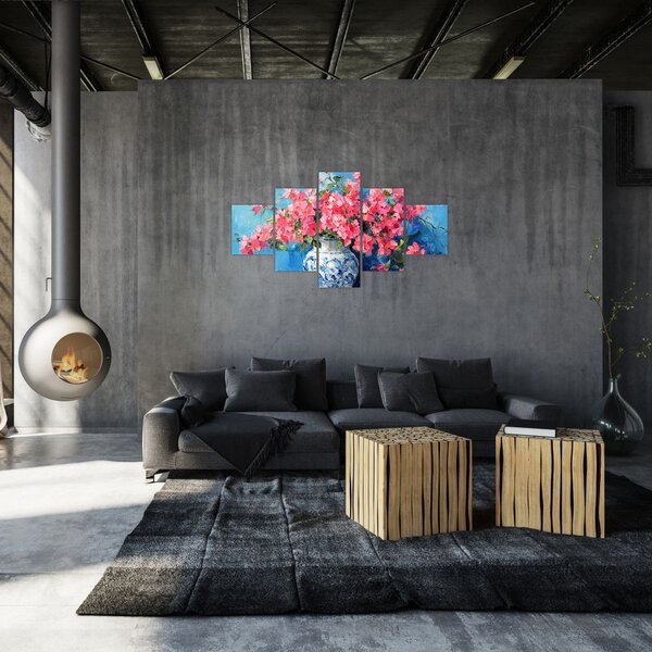 Obraz - Váza růžových květin (125x70 cm)