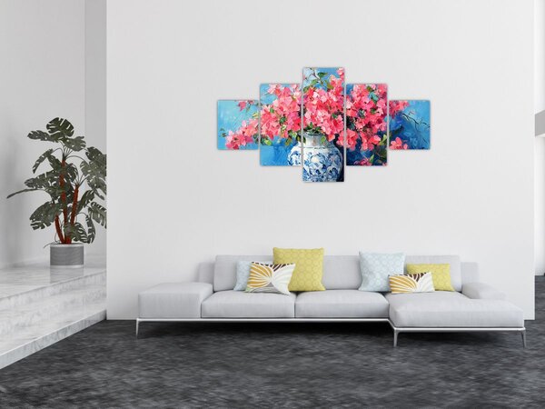 Obraz - Váza růžových květin (125x70 cm)