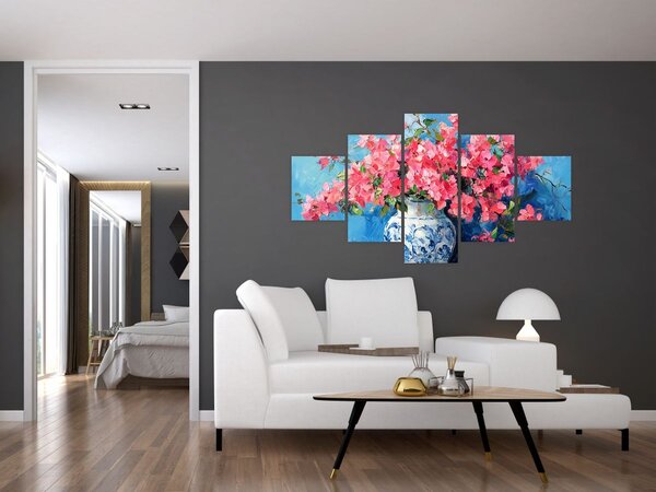 Obraz - Váza růžových květin (125x70 cm)