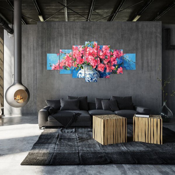 Obraz - Váza růžových květin (210x100 cm)