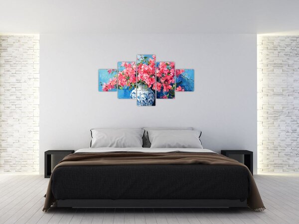 Obraz - Váza růžových květin (125x70 cm)