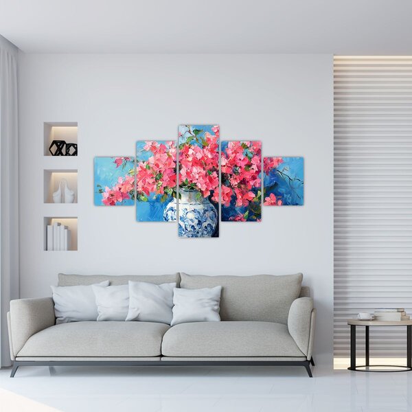 Obraz - Váza růžových květin (125x70 cm)
