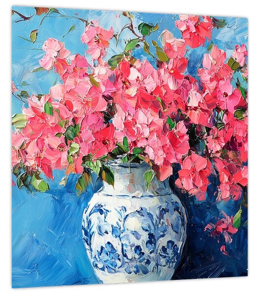 Obraz - Váza růžových květin (30x30 cm)