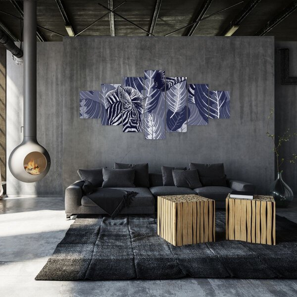 Obraz - Modré zebry (210x100 cm)