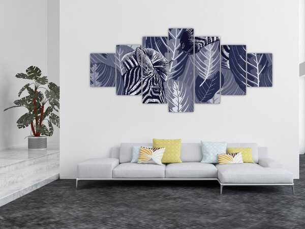 Obraz - Modré zebry (210x100 cm)