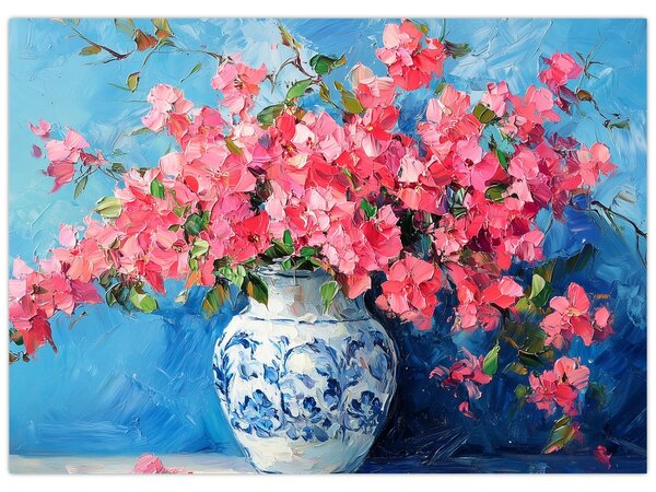 Obraz - Váza růžových květin (70x50 cm)