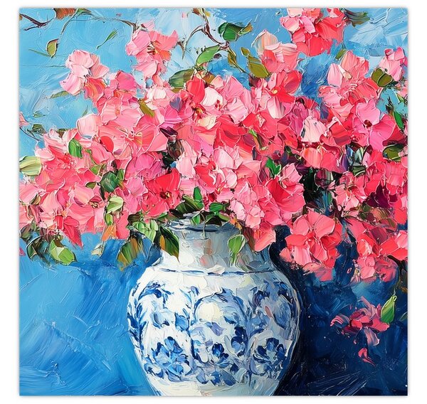 Obraz - Váza růžových květin (30x30 cm)