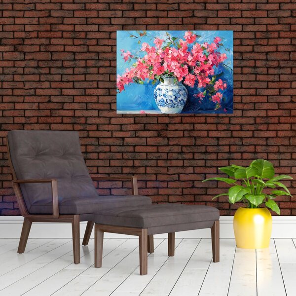 Obraz - Váza růžových květin (70x50 cm)