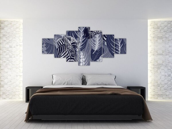 Obraz - Modré zebry (210x100 cm)