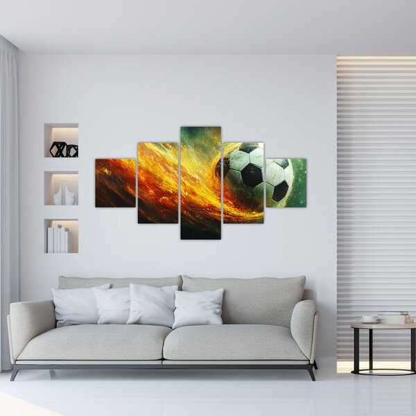 Obraz - Fotbalový míč v letu (125x70 cm)