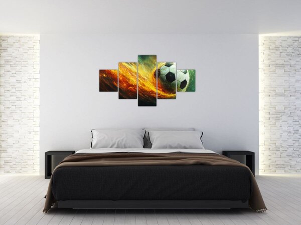 Obraz - Fotbalový míč v letu (125x70 cm)
