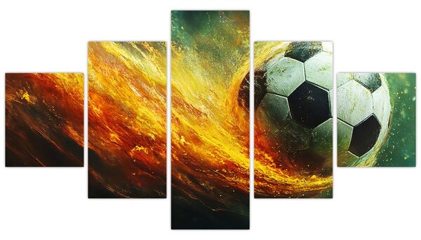 Obraz - Fotbalový míč v letu (125x70 cm)