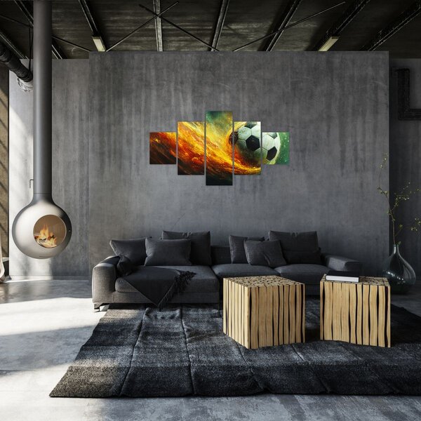 Obraz - Fotbalový míč v letu (125x70 cm)