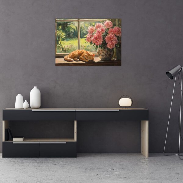 Obraz - Kočka na okně (70x50 cm)