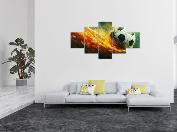 Obraz - Fotbalový míč v letu (125x70 cm)