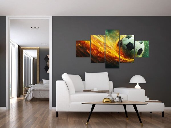 Obraz - Fotbalový míč v letu (125x70 cm)