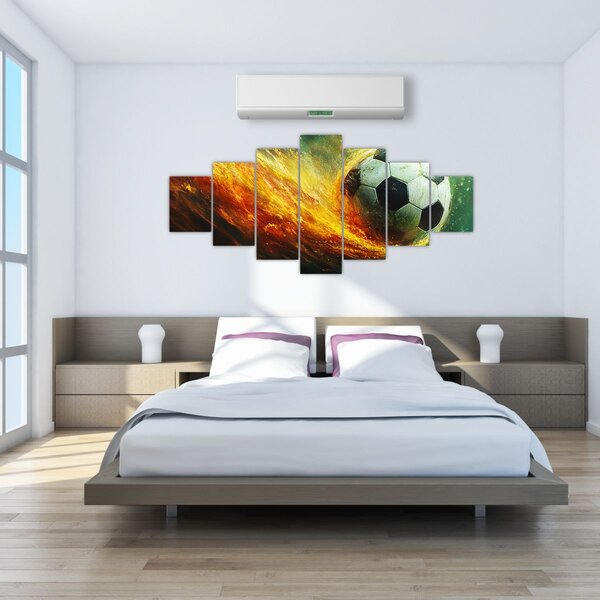 Obraz - Fotbalový míč v letu (210x100 cm)