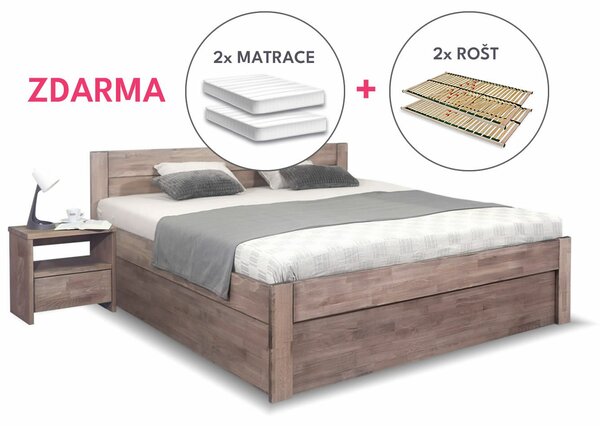 Manželská postel s úložným prostorem Talima, masiv buk, matrace a rošty ZDARMA