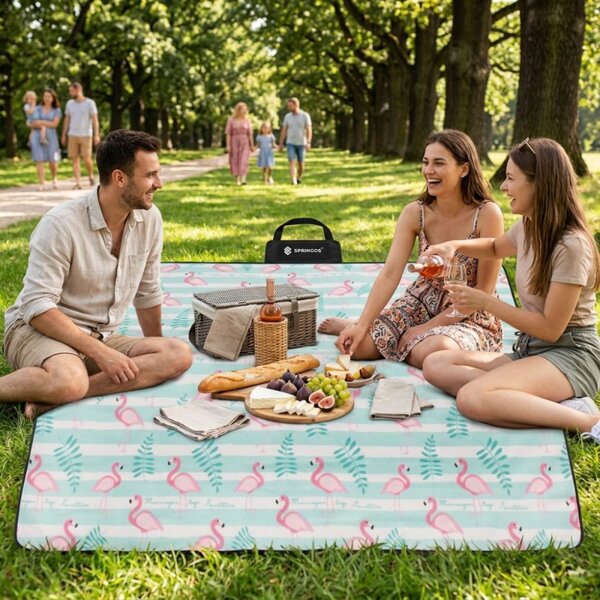 Pikniková deka 200x200 cm SPRINGOS PM016 plameňáci