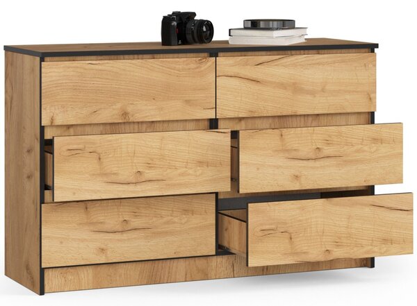 Ak furniture Komoda Kuba 120 cm 6 šuplíků dub craft zlatý