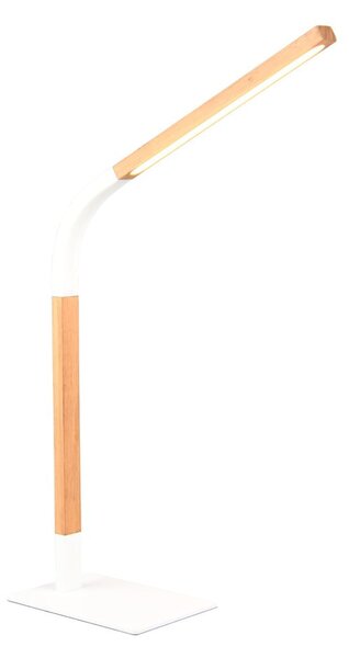 LED stmívatelná stolní lampa v bílé a přírodní barvě s dřevěným stínidlem (výška 73,5 cm) Norris – Trio