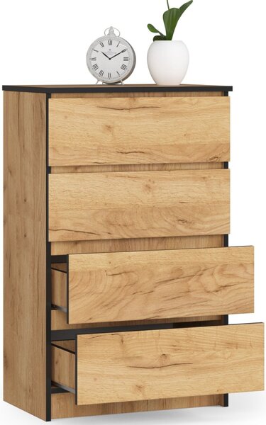 Ak furniture Komoda K60 cm s 4 zásuvkami dub craft
