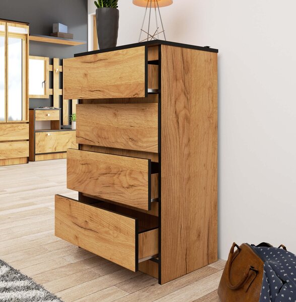 Ak furniture Komoda K60 cm s 4 zásuvkami dub craft
