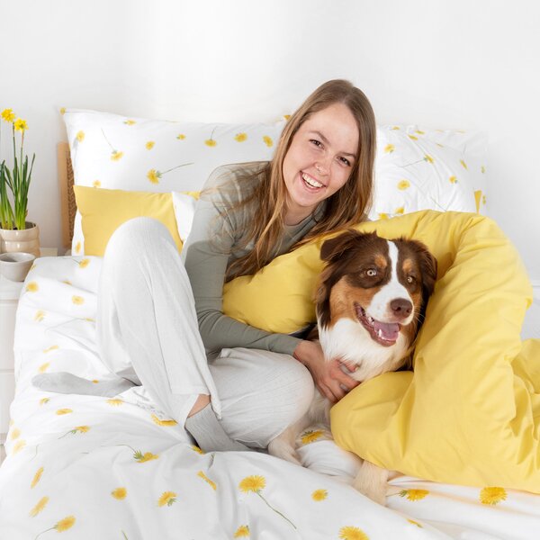 Goldea bavlněné povlečení duo - pampelišky se žlutou 140 x 200 a 70 x 90 cm