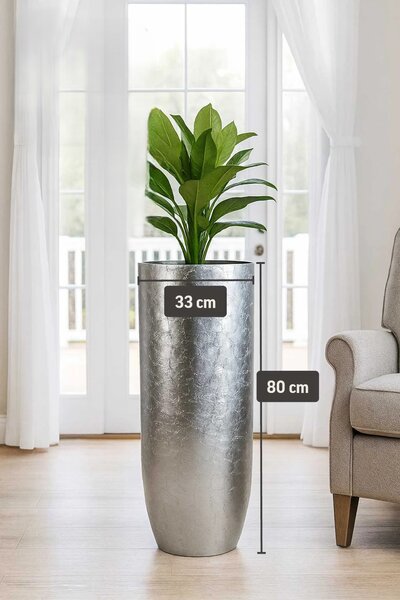 Luxusní květináč SOLERIO, sklolaminát, výška 80 cm, stříbrný lesk