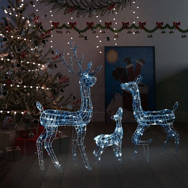 Vánoční dekorace akrylová sobí rodina 300 LED diod studená bílá