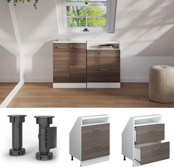 Kuchyňská skříňka pod šikmou střechu Vicco R-Line Ušlechtilá šedá 60 cm se 2 zásuvkami, Model 58239