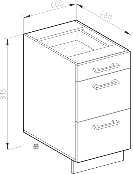 Spodní skříňka kuchyňské linky Vicco R-Line Ušlechtilá šedá 60 cm se zásuvkami, PD Antracit, Model 46927