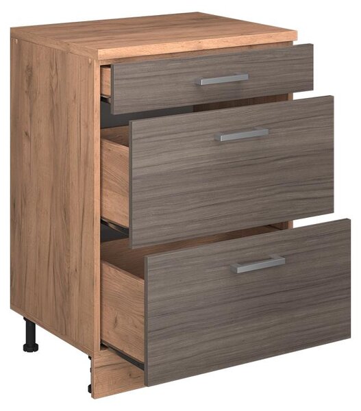 Kuchyňská skříňka pod šikmou střechu Vicco R-Line Ušlechtilá šedá 60 cm bez šikminy se 3 zásuvkami, Model 61714