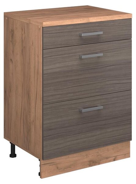 Kuchyňská skříňka pod šikmou střechu Vicco R-Line Ušlechtilá šedá 60 cm bez šikminy se 3 zásuvkami, Model 61714