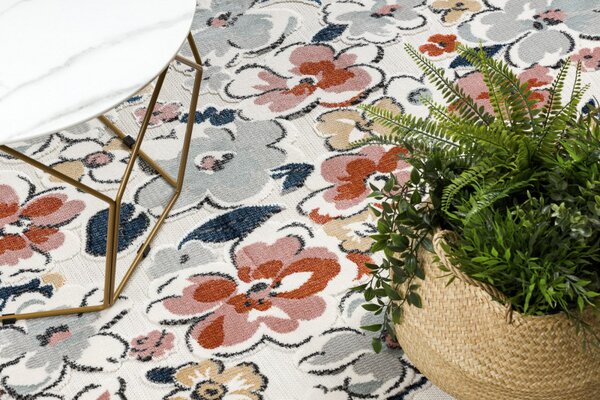 Dywany Łuszczów, Kusový koberec Botanic 65239 flowers ecru – na ven i na doma, 78x150, vícebarevná, chodba / předsíň
