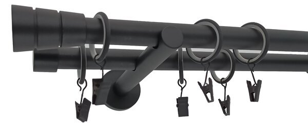 Kovovégarnýže.cz Garnýž Sotra modern 19 mm černá matná Varianta jednořadá nebo dvouřadá: Dvouřadá, Délka: 140 cm, Uchycení látky: Bez kroužků (na tunýlek)