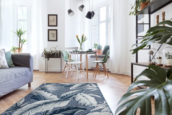 Dywany Łuszczów, Kusový koberec Botanic 65242 Feathers navy – na ven i na doma, 117x170, modrá, chodba / předsíň
