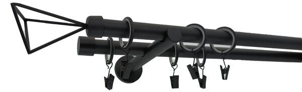 Kovovégarnýže.cz Garnýž Rando modern 19 mm černá matná Varianta jednořadá nebo dvouřadá: Dvouřadá prodloužená, Délka: 200 cm, Uchycení látky: Bez kroužků (na tunýlek)