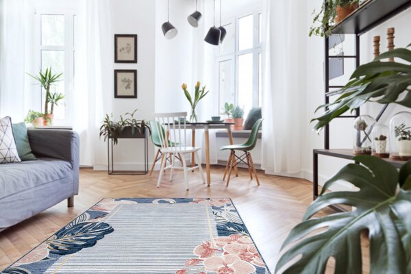 Dywany Łuszczów, Kusový koberec Botanic 65240 Flamingo navy – na ven i na doma, 117x170, modrá, chodba / předsíň