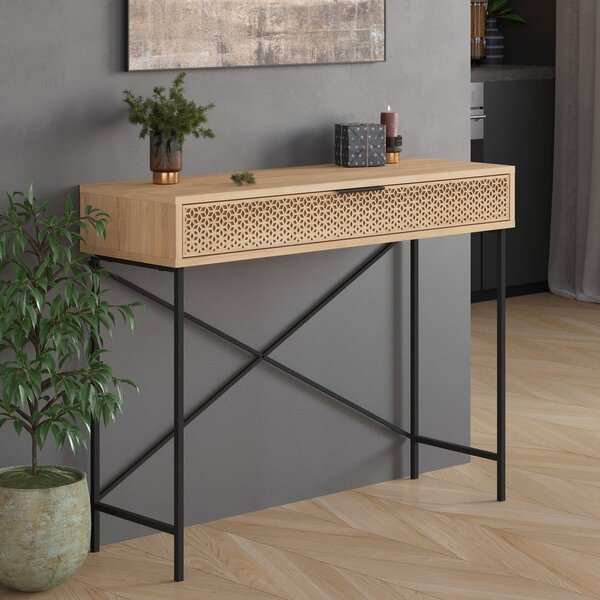 Konzolový stolek v dekoru dubu v přírodní barvě 35.5x110 cm Ecrin – Marckeric