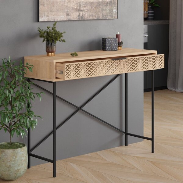 Konzolový stolek v dekoru dubu v přírodní barvě 35.5x110 cm Ecrin – Marckeric