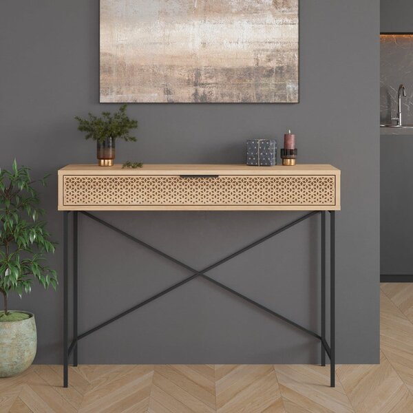Konzolový stolek v dekoru dubu v přírodní barvě 35.5x110 cm Ecrin – Marckeric