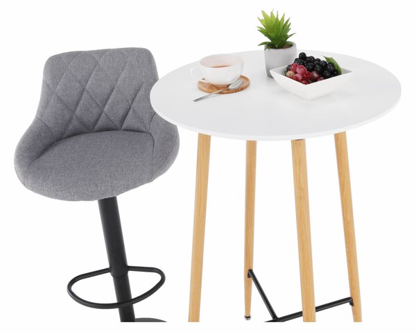 KONDELA Barový stůl, bílá/dub, průměr 60 cm, IMAM