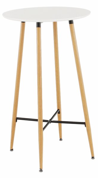 KONDELA Barový stůl, bílá/dub, průměr 60 cm, IMAM
