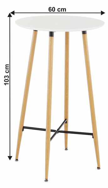 KONDELA Barový stůl, bílá/dub, průměr 60 cm, IMAM